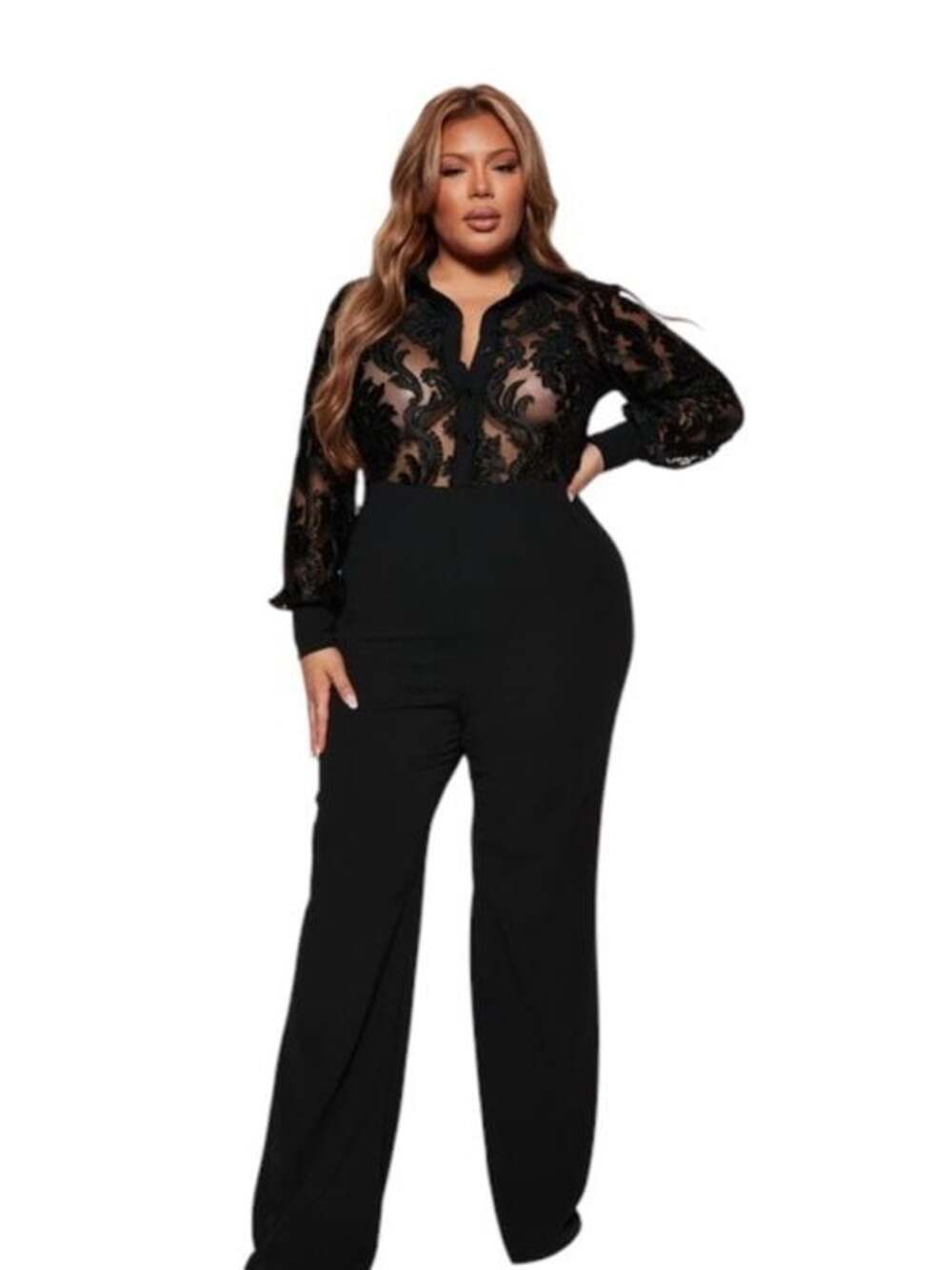 Fashion Nova Black Lace-Top Jumpsuit